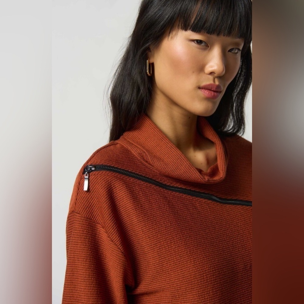 Joseph Ribkoff Tandoori Zip Detail Cowlneck Sweater 14 - Boxy Tunic 3/4 Sleeves